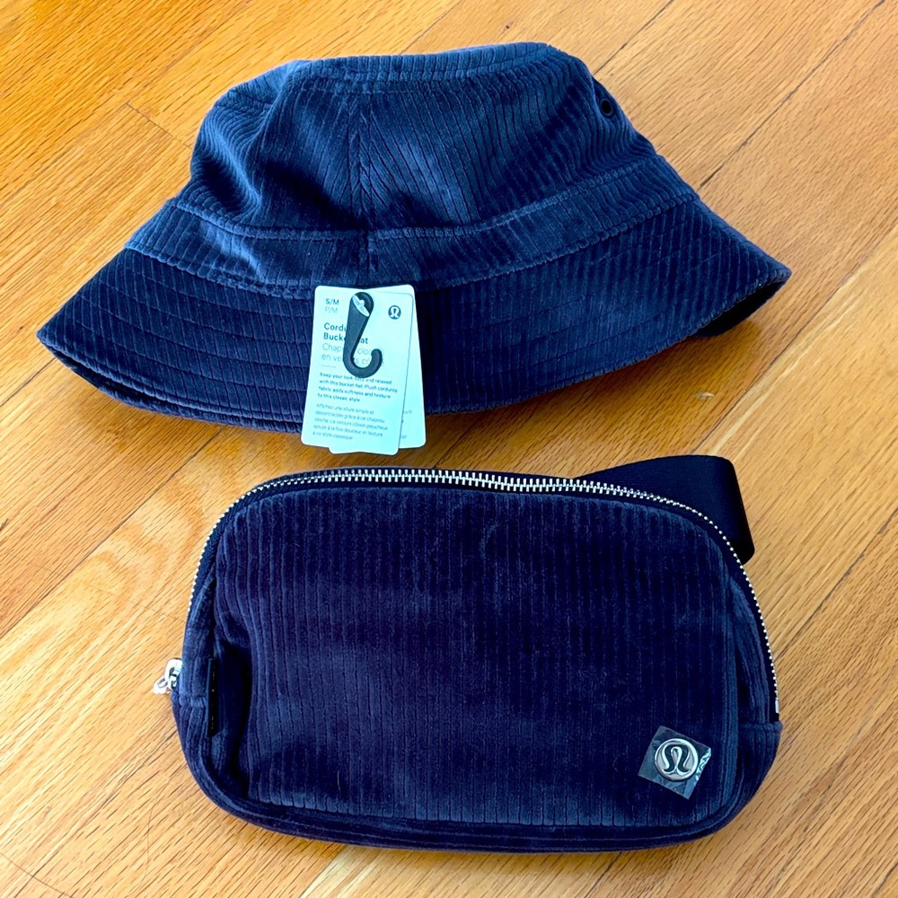 Lululemon Corduroy Navy Belt Bag and Bucket Hat (S/M) set NWT 💙💙💙